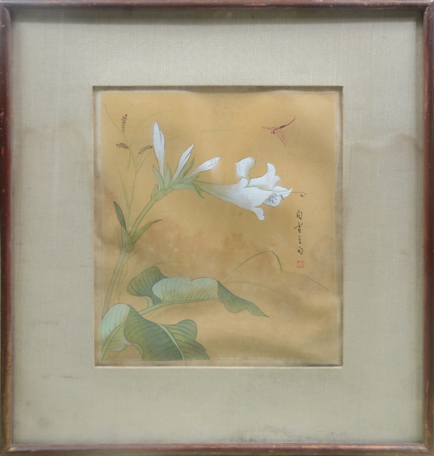 Pintura chinesa sobre seda, tema floral, assinado. - foto 2 de 5