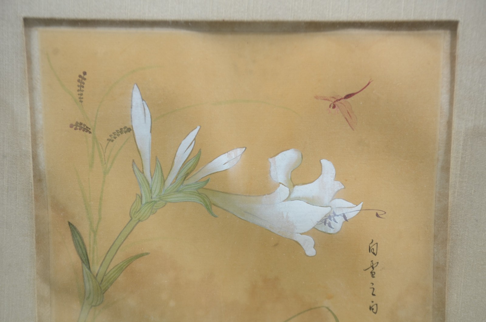 Pintura chinesa sobre seda, tema floral, assinado. - foto 3 de 5