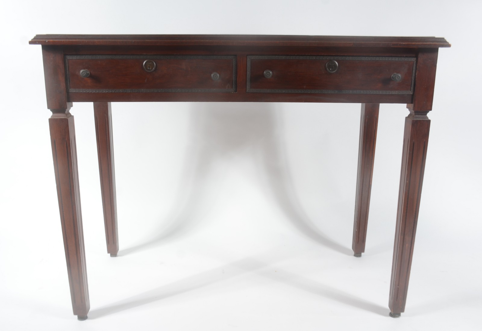 Mesa de escritório de madeira nobre, 2 gavetas, tampo de couro verde... - foto 4 de 8