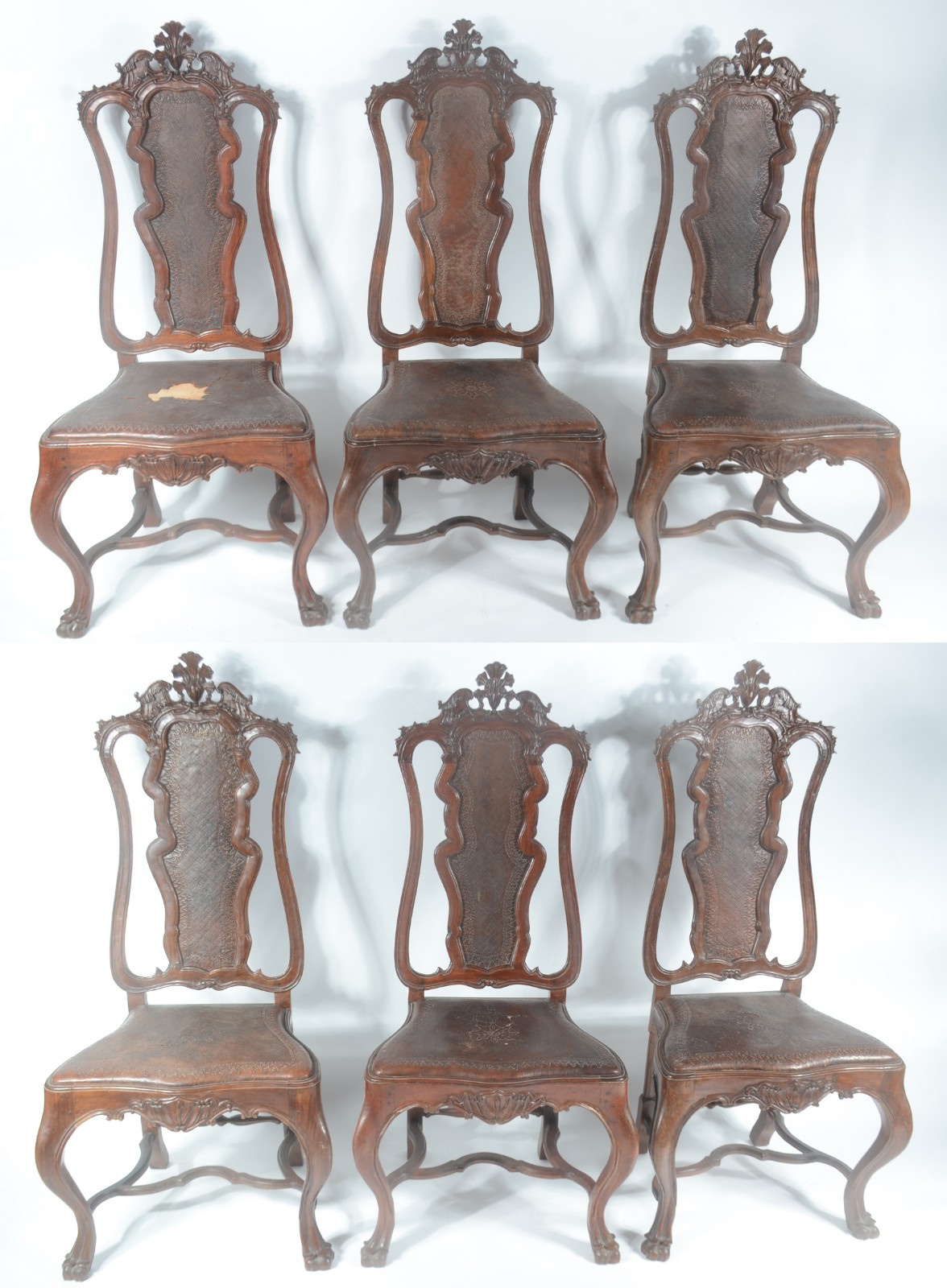 Conjunto com 6 cadeiras de madeira nobre, estilo Dom José. - foto 1 de 8