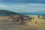 Alberto Mattera (1925), Carroça na Praia - Óleo sobre eucatex.