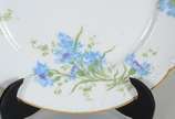 Limoges (1771),  - Prato de sobremesa de porcelana francesa Limoges, monogramado, decorado com flores em tons de azul e verde, borda recortada e realçada em dourado.