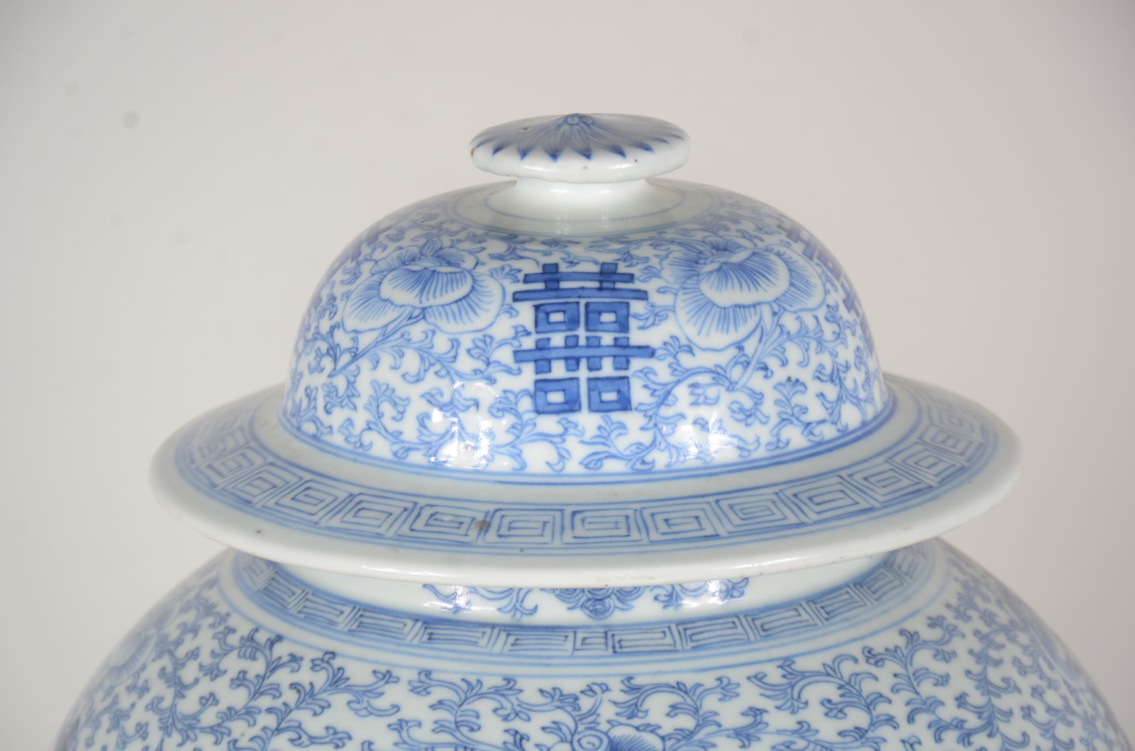 Abatjour/Potiche antigo de porcelana chinesa azul e branca, decorado... - foto 5 de 9