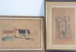 Georges Wambach (1901-1965), Le Bibliotheque No... - Dois quadros feitos em bico de pena aquarelado.