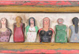 ARTE POPULAR, Figuras - Quadro  de madeira policromada,  possivelmente pernambucano