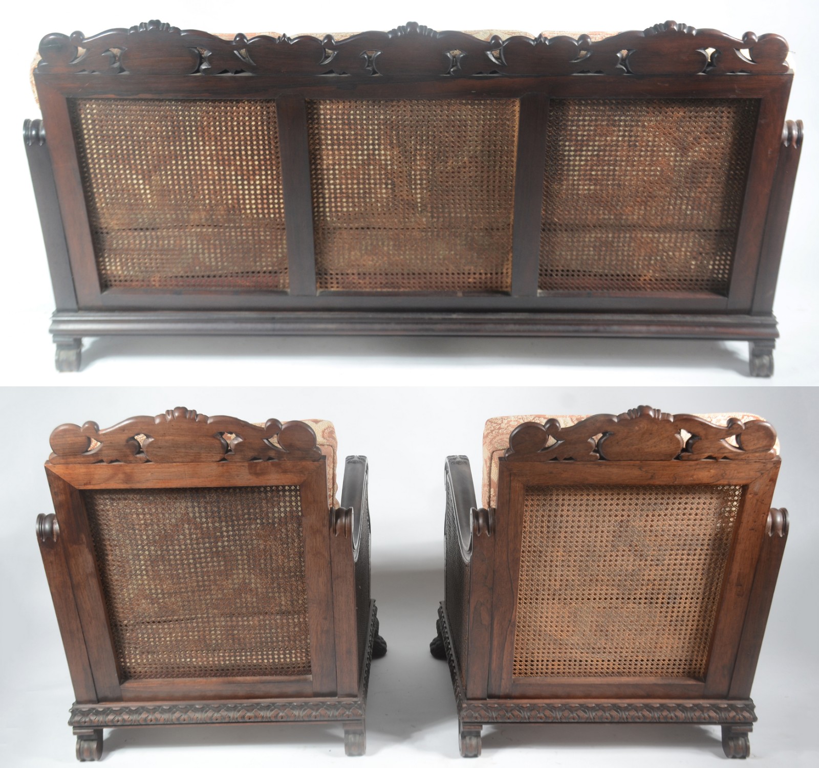 Conjunto de sofá para tres lugares e par de poltronas de madeira... - foto 11 de 11