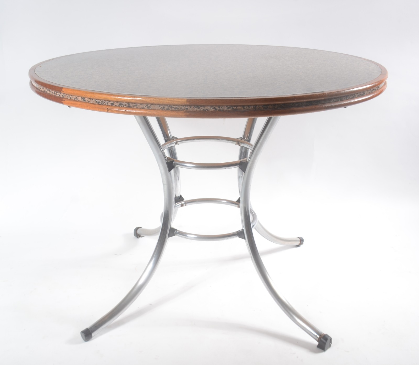 Conjunto de mesa redonda com base de metal e tampo de granito com... - foto 2 de 9