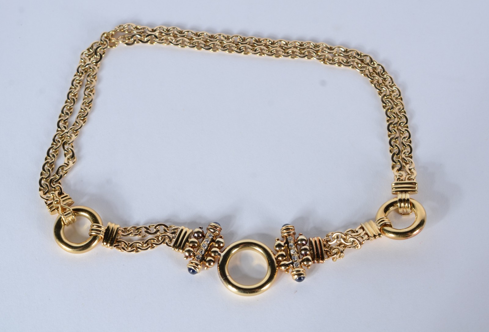 Conjunto de ouro 18 k composto de par de brincos e colar com duas... - foto 2 de 11
