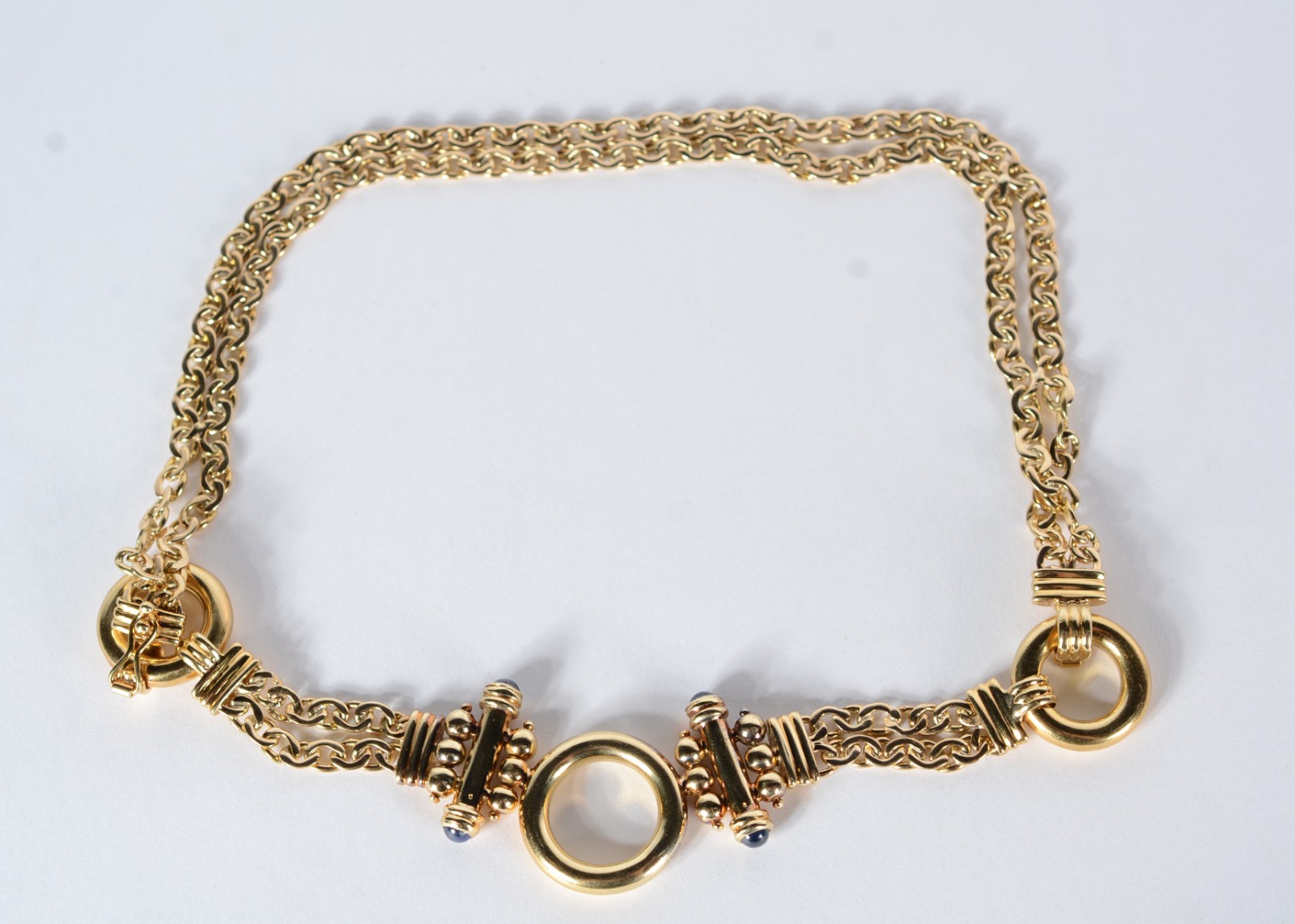 Conjunto de ouro 18 k composto de par de brincos e colar com duas... - foto 7 de 11