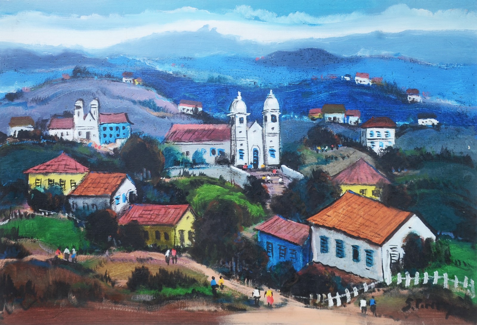 Sylvio Pinto (1918-1997), Paisagem de Minas com Casario e Igreja - foto 1 de 4