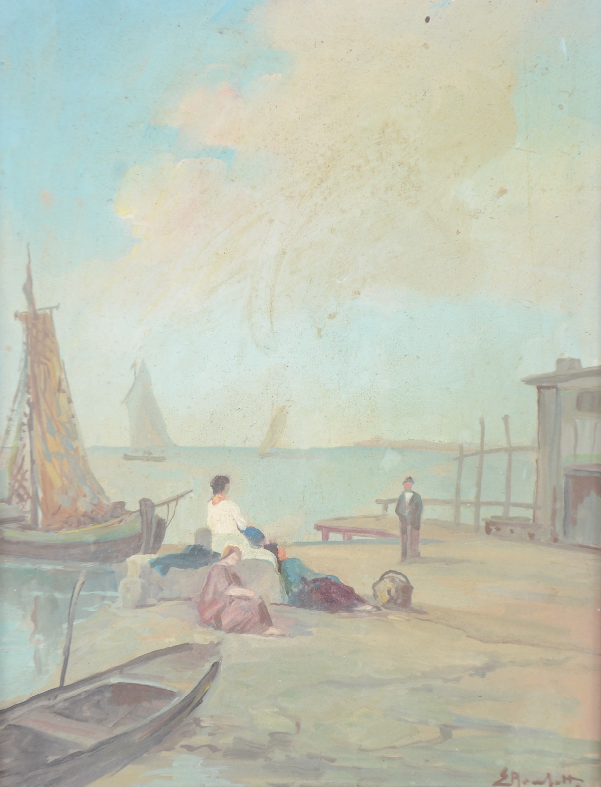 Erminio Rochetto (1900-1982), Marinha com Barcos e figuras - foto 1 de 5