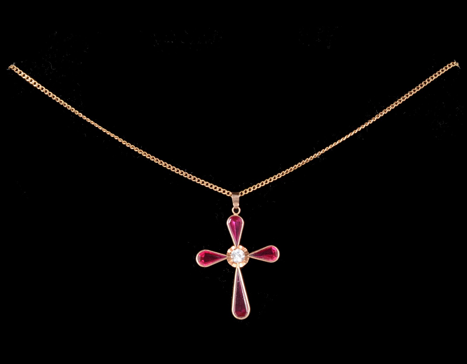 Colar de ouro 18 k., com pendente feitio cruz com rubiltas e safiras... - foto 6 de 6