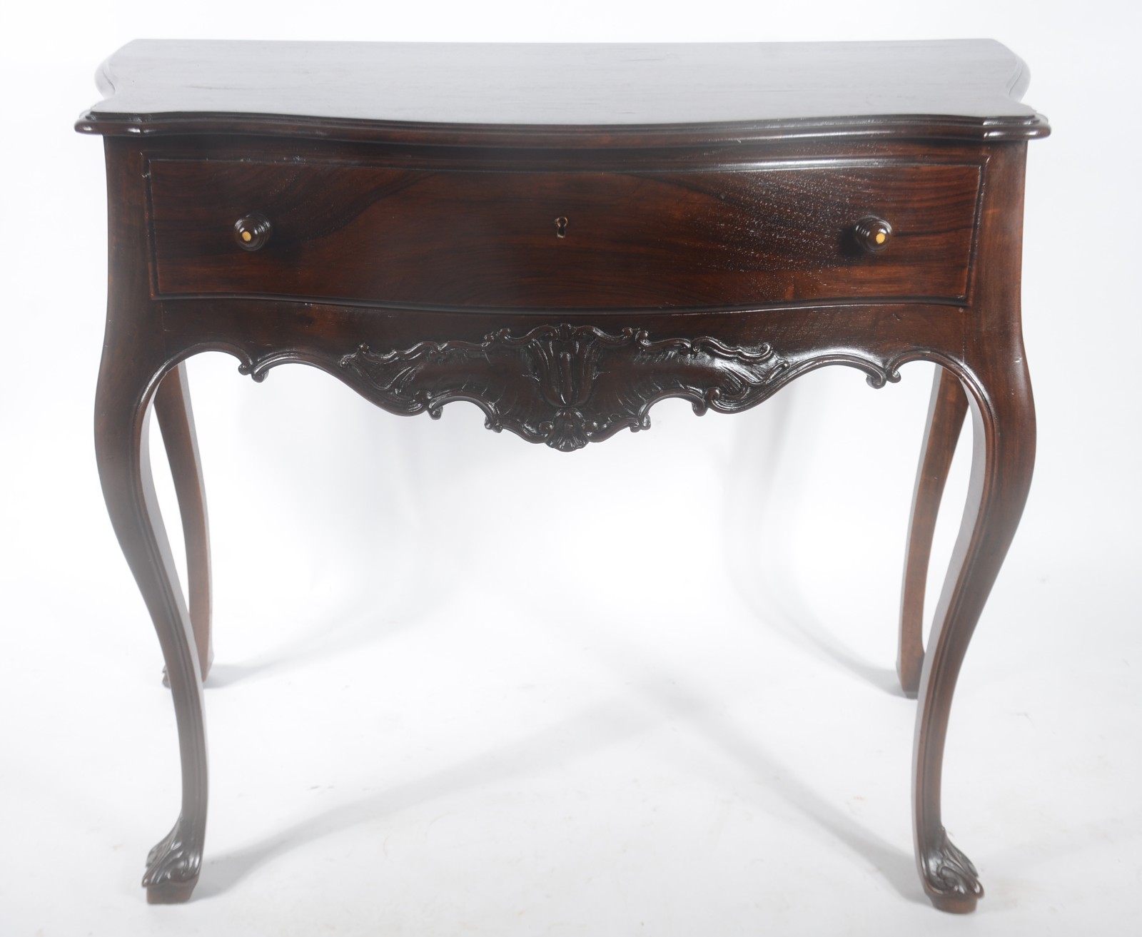 Mesa de encostar de jacarandá, estilo Dom José, uma gaveta, saia com... - foto 2 de 6