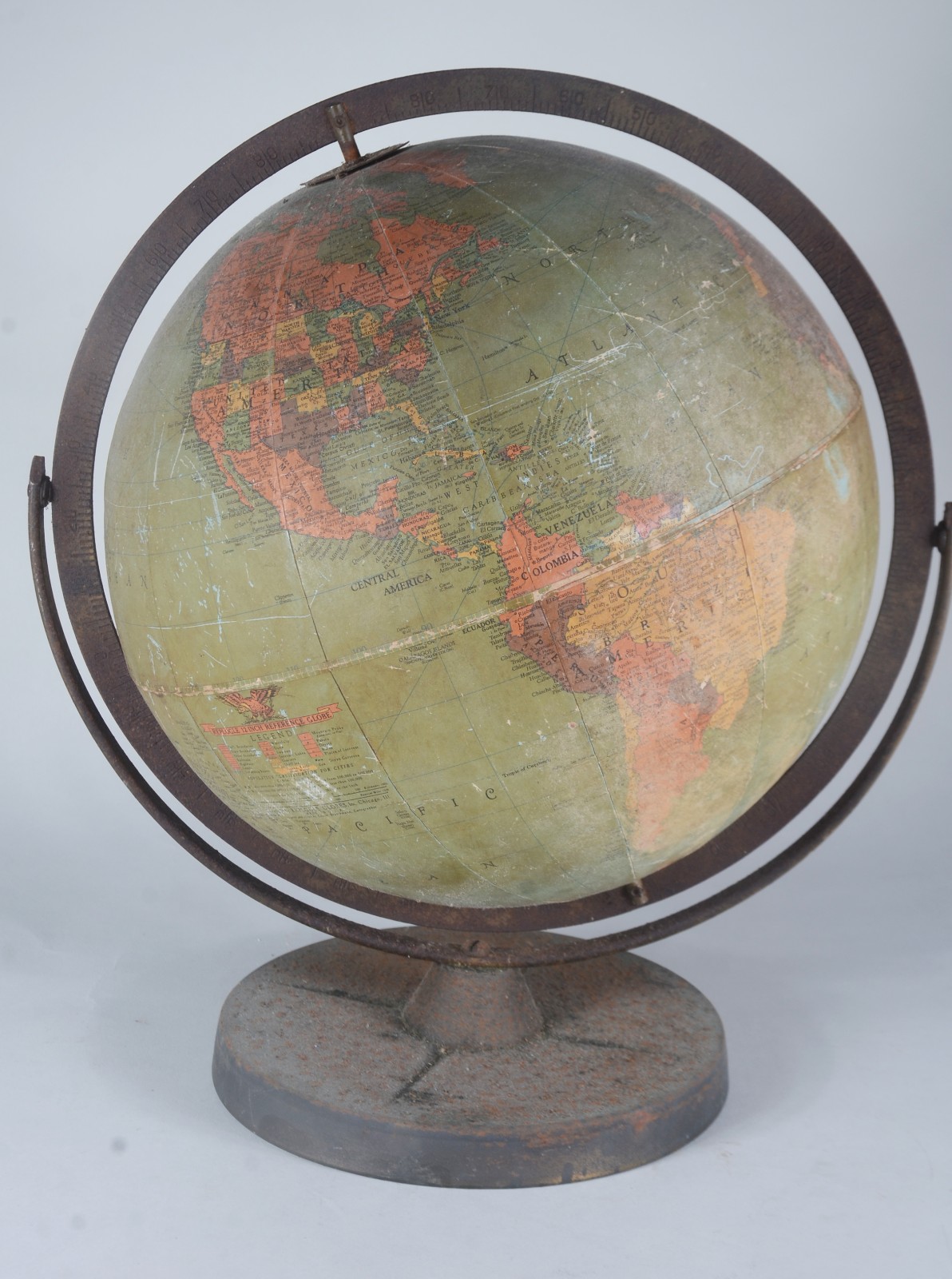 Antigo "globo" decorativo, giratório, base de metal (oxidado e... - foto 2 de 9