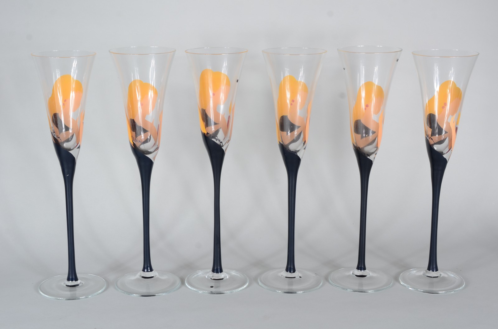 Seis flutes para champagne pintadas á mão, assinadas. - foto 5 de 5