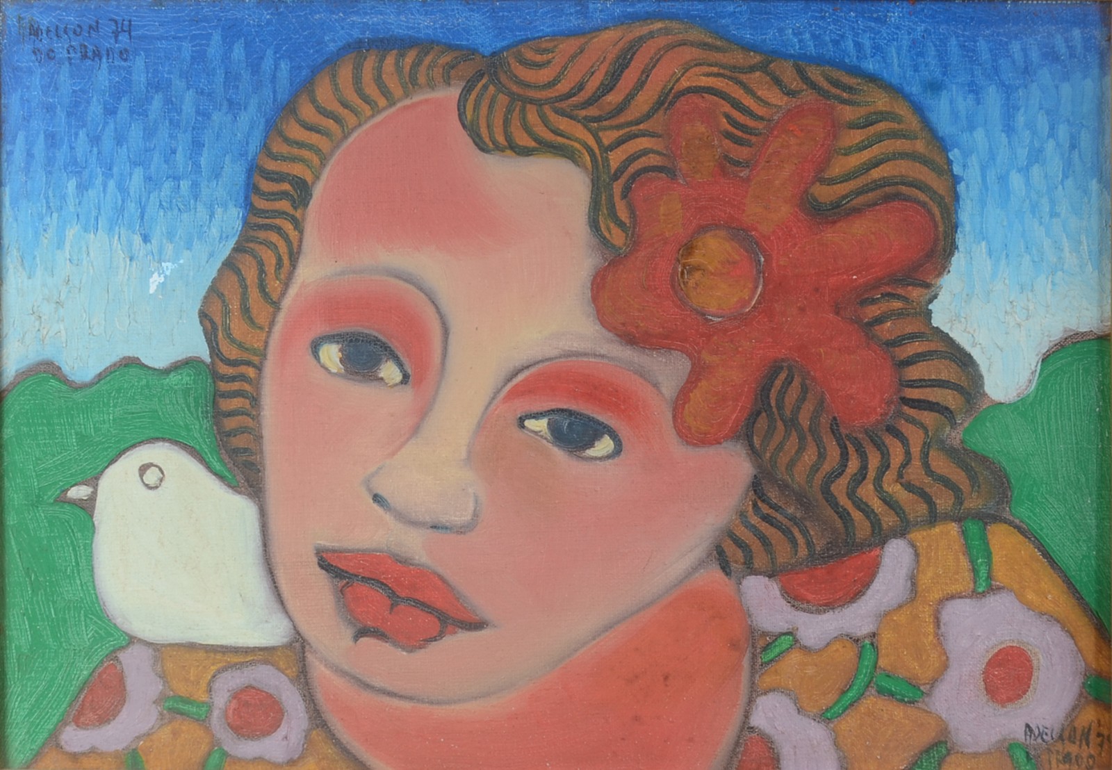 Adelson do Prado (1944-2013), Rosto com flor e pássaro - foto 1 de 6