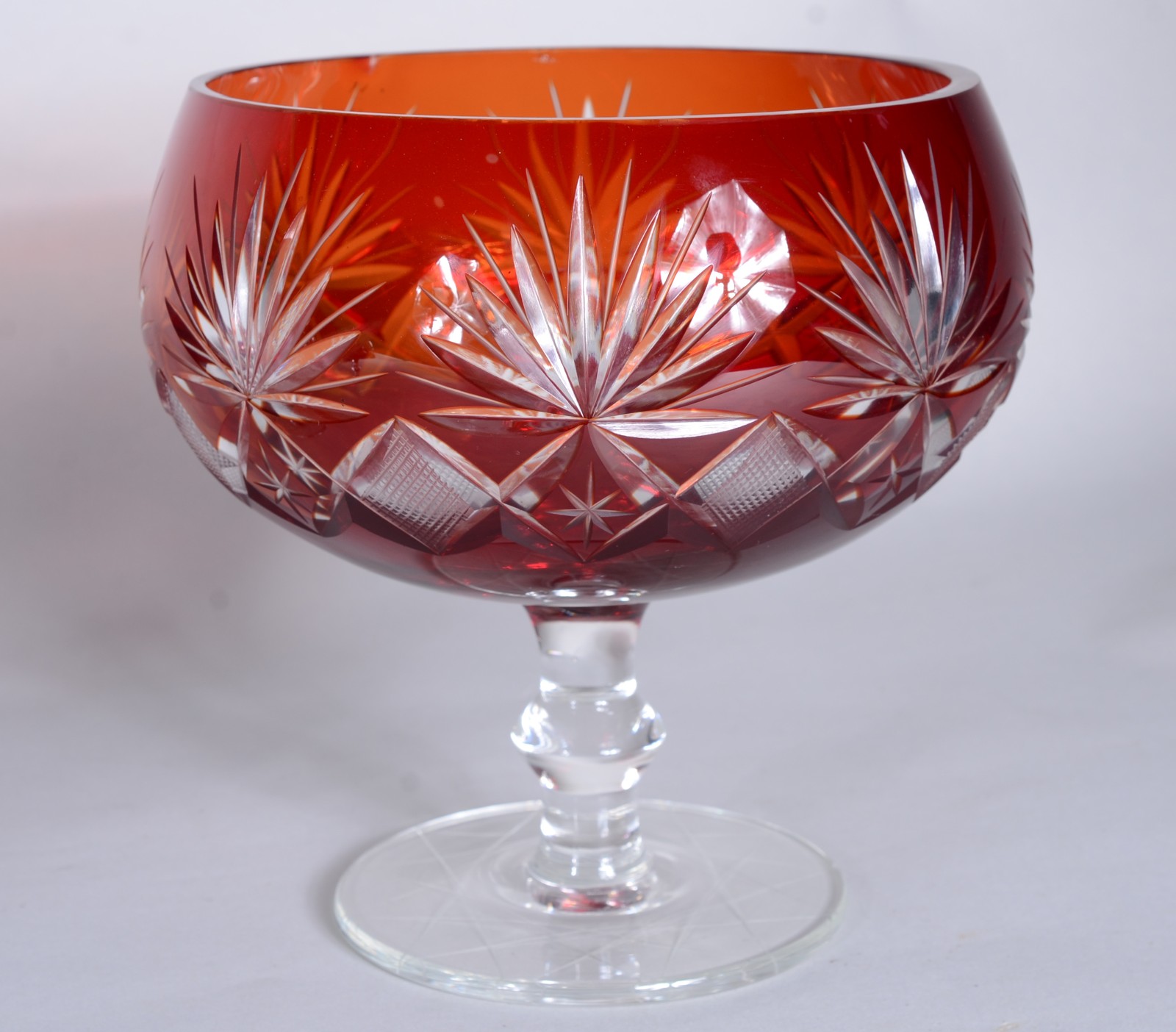 Fruteira e 6 taças de cristal lapidado doublé rubi. - foto 6 de 6