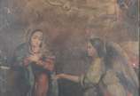 Escola Cusquenha (1538), Virgem Maria e arcanjo - Óleo sobre tela. Chassi com cupim.