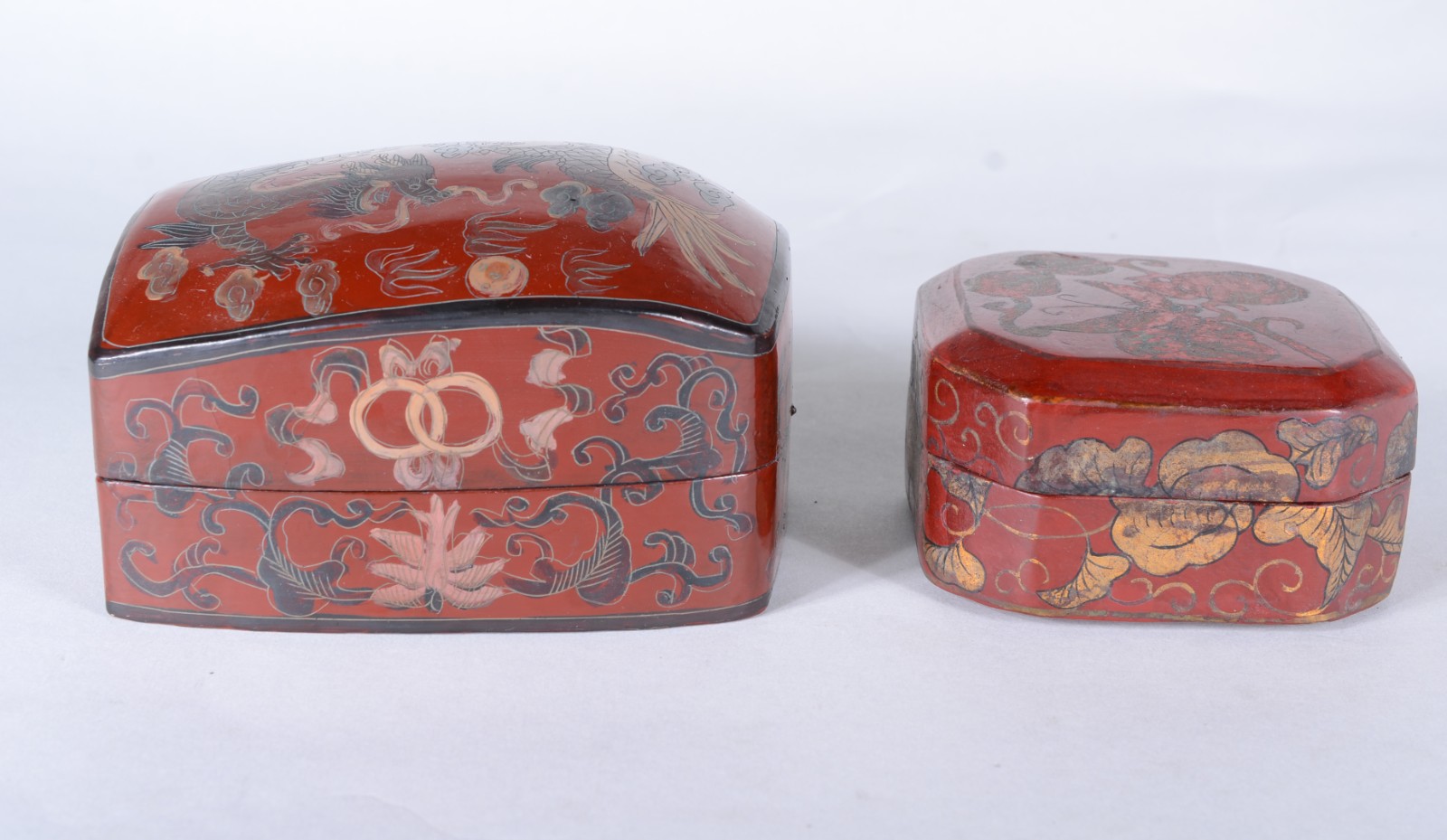 Duas caixas de lacca chinesa decoradas com frutos e dragão em... - foto 2 de 6