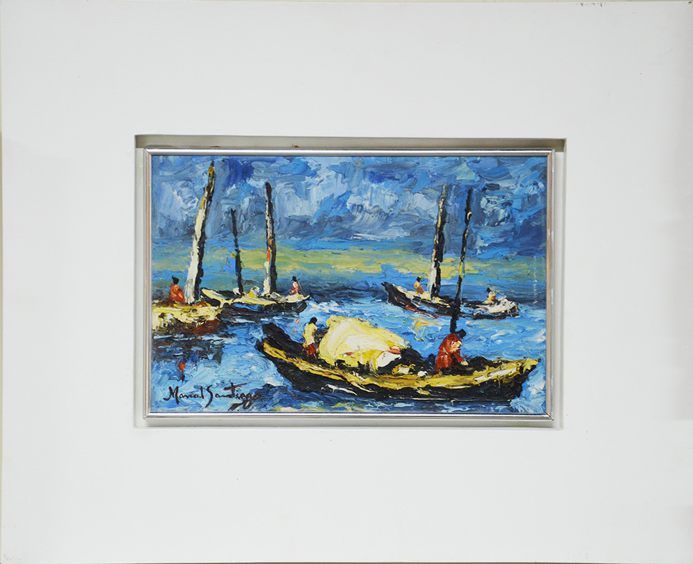 MANOEL SANTIAGO (1897 - 1987) - Barcos e figuras - ose - 24 x 37... - foto 1 de 2