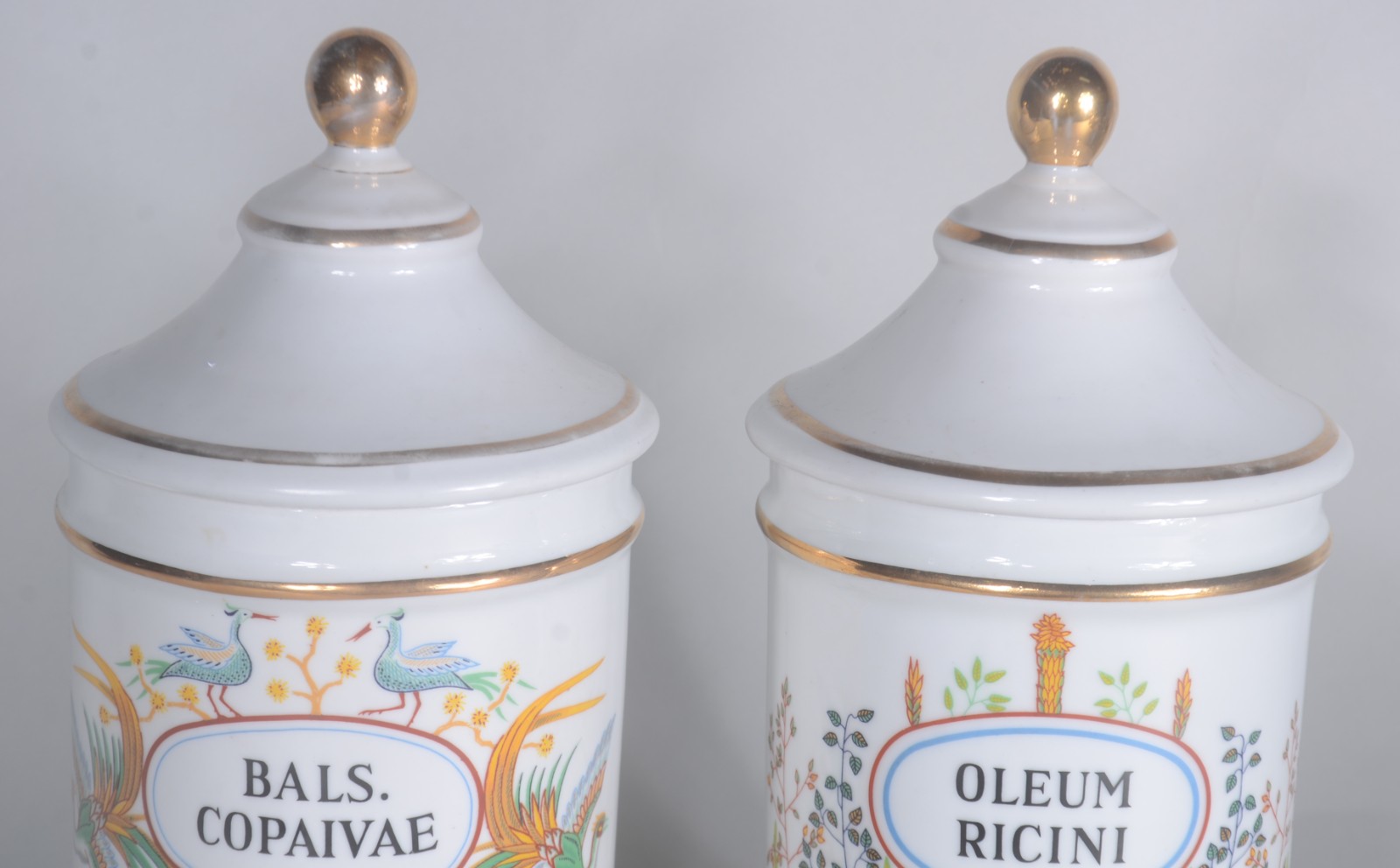 Par de potes de farmácia de porcelana Saler, nomes identificadores em... - foto 2 de 7