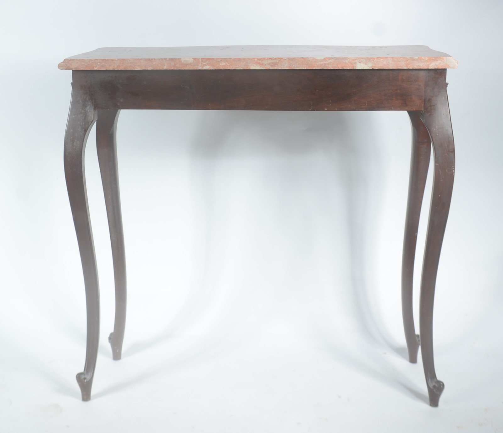 Console de madeira nobre, estilo Luis XV, tampo de mármore rosa. - foto 3 de 8