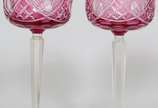 Par de cálices de cristal  Tcheco  lapidado Dou... - Par de cálices de cristal  Tcheco  lapidado Double  rosa 