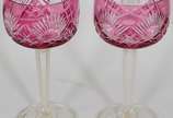 Par de cálices de cristal  Tcheco  lapidado Dou... - Par de cálices de cristal  Tcheco  lapidado Double  rosa 