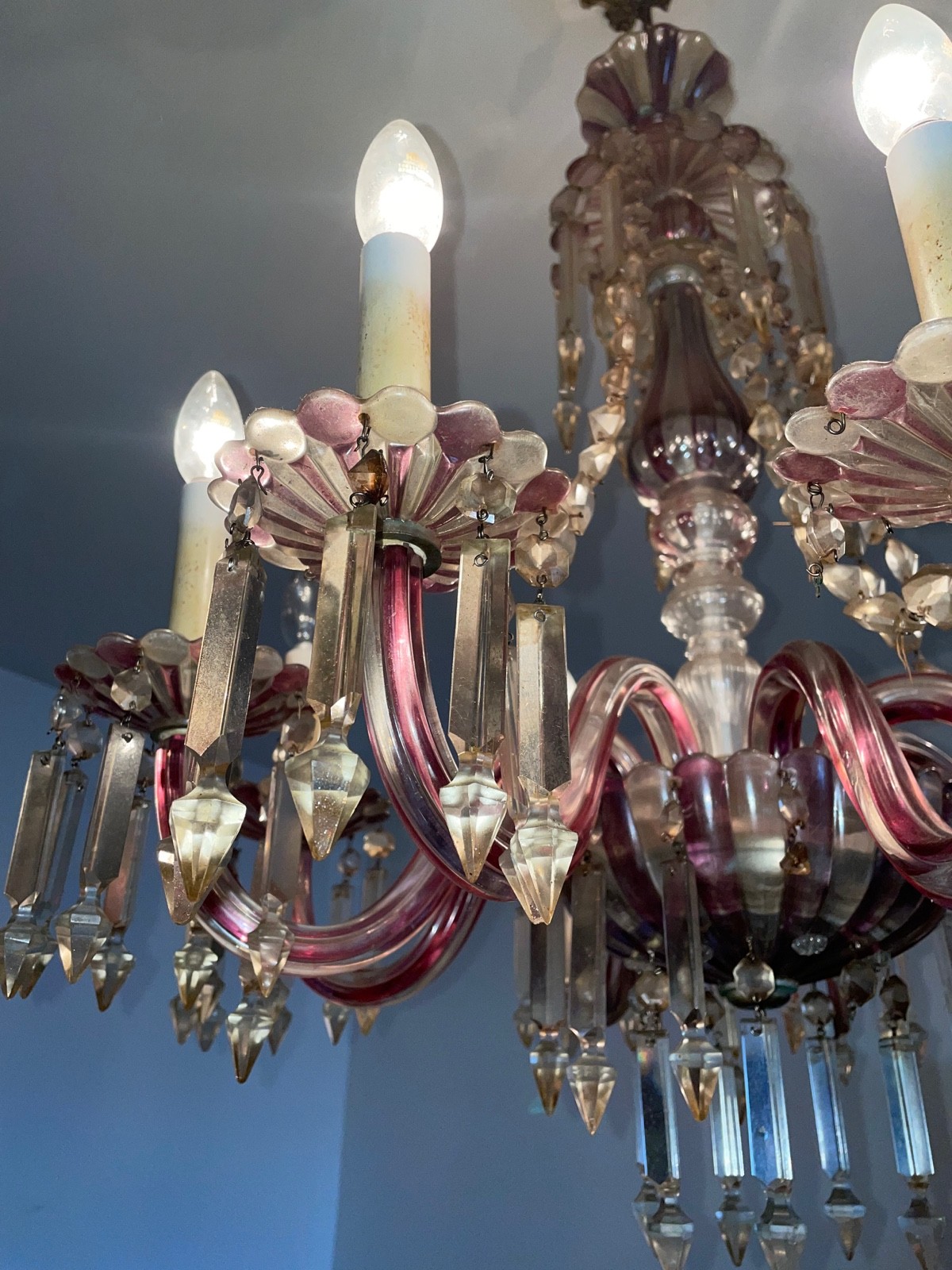 Lustre de cristal doublé rosa para 8 luzes, bobeches com bordas... - foto 2 de 8
