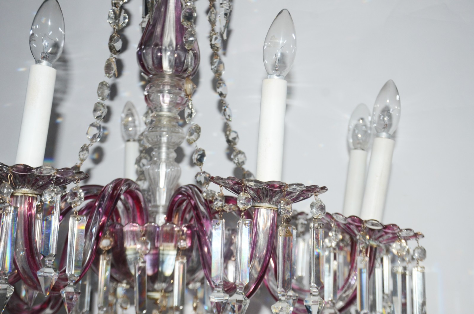 Lustre de cristal doublé rosa para 8 luzes, bobeches com bordas... - foto 4 de 8