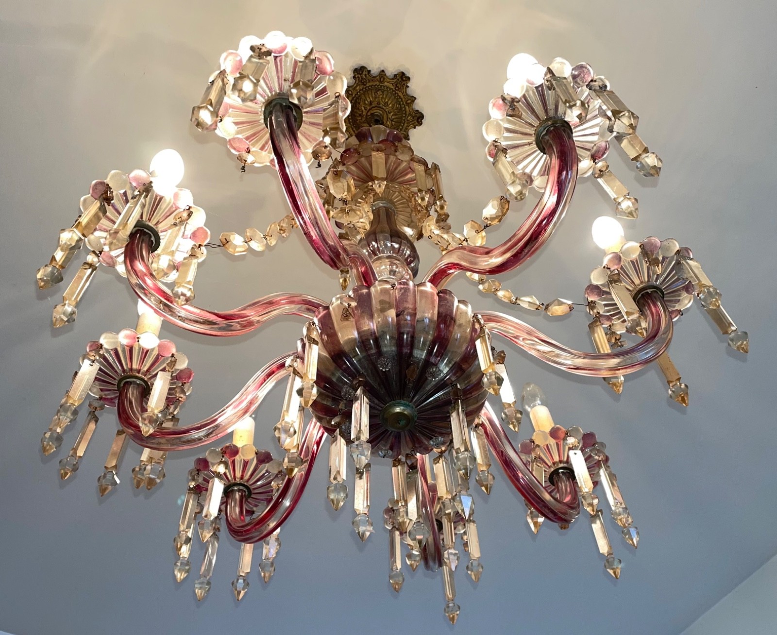 Lustre de cristal doublé rosa para 8 luzes, bobeches com bordas... - foto 7 de 8
