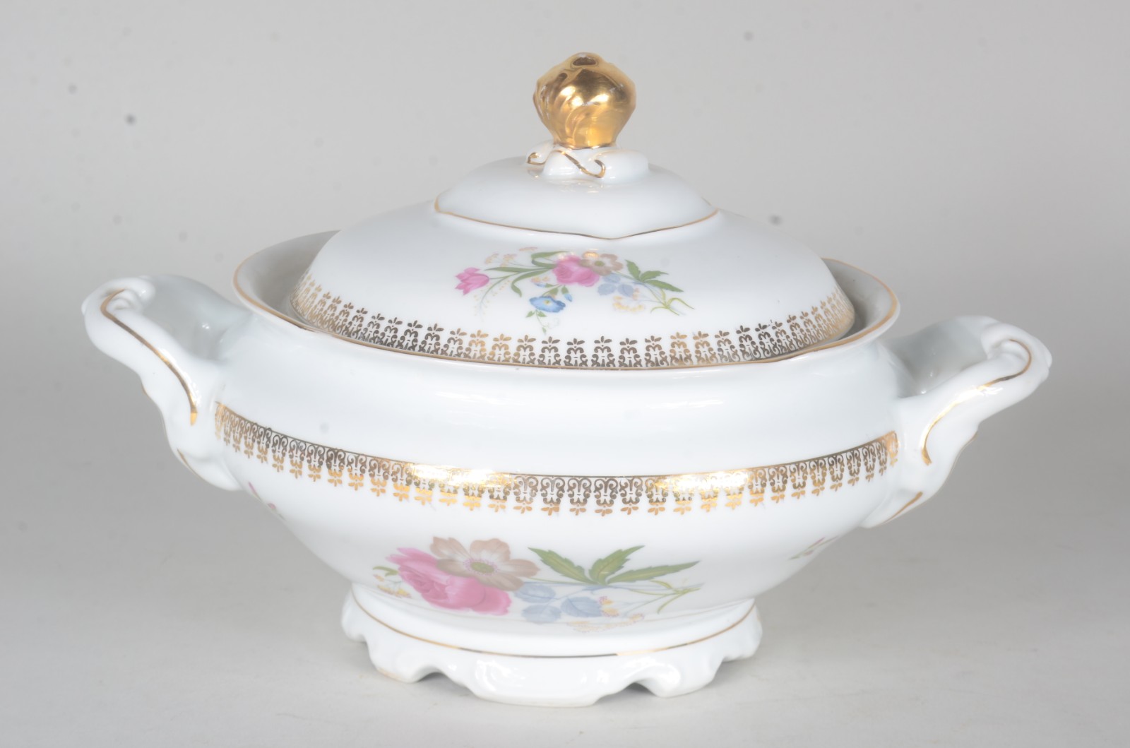 Serviço de jantar de porcelana Schmidt, branco com flores em... - foto 5 de 7