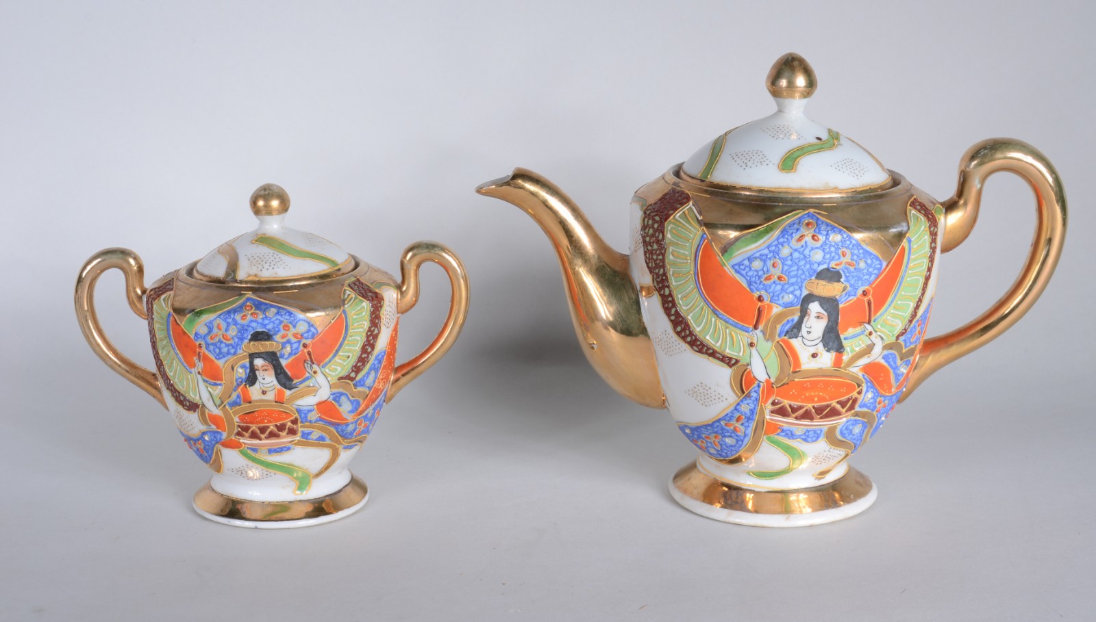 Serviço de chá de porcelana japonesa G.M., decorada com gueixas em... - foto 4 de 8