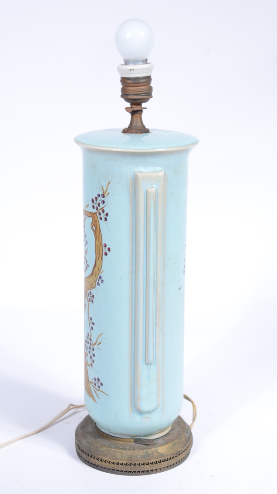 Abatjour de faiança com pintural floral sobre fundo azul. Base de... - foto 2 de 5