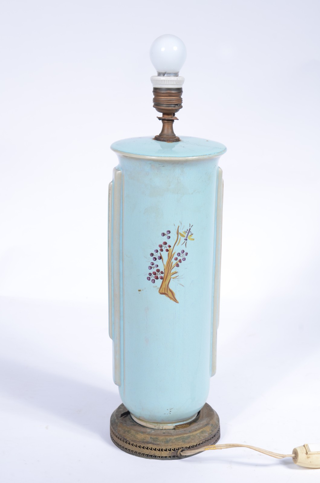 Abatjour de faiança com pintural floral sobre fundo azul. Base de... - foto 3 de 5