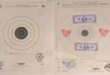 Nelson Leirner (1932-2020),  - Duas folhas papel “Official 25 Ft. Qualification Target (tiro ao alvo), com carimbos e colagens e uma dedicatória para Liane. Está dentro de um envelo