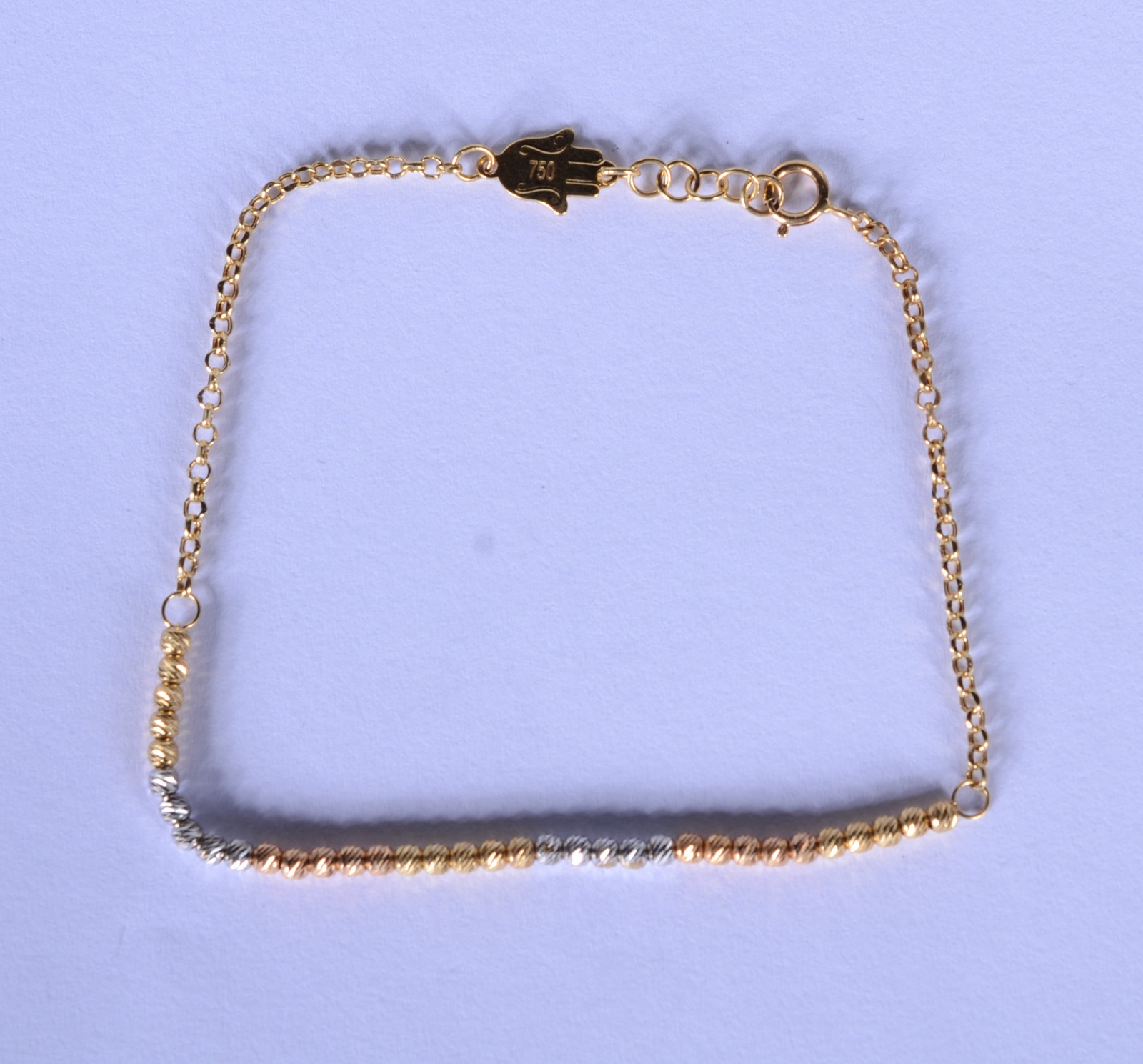 Pulseira em três tons de ouro, contraste 750 mls com "bolinhas"... - foto 1 de 7