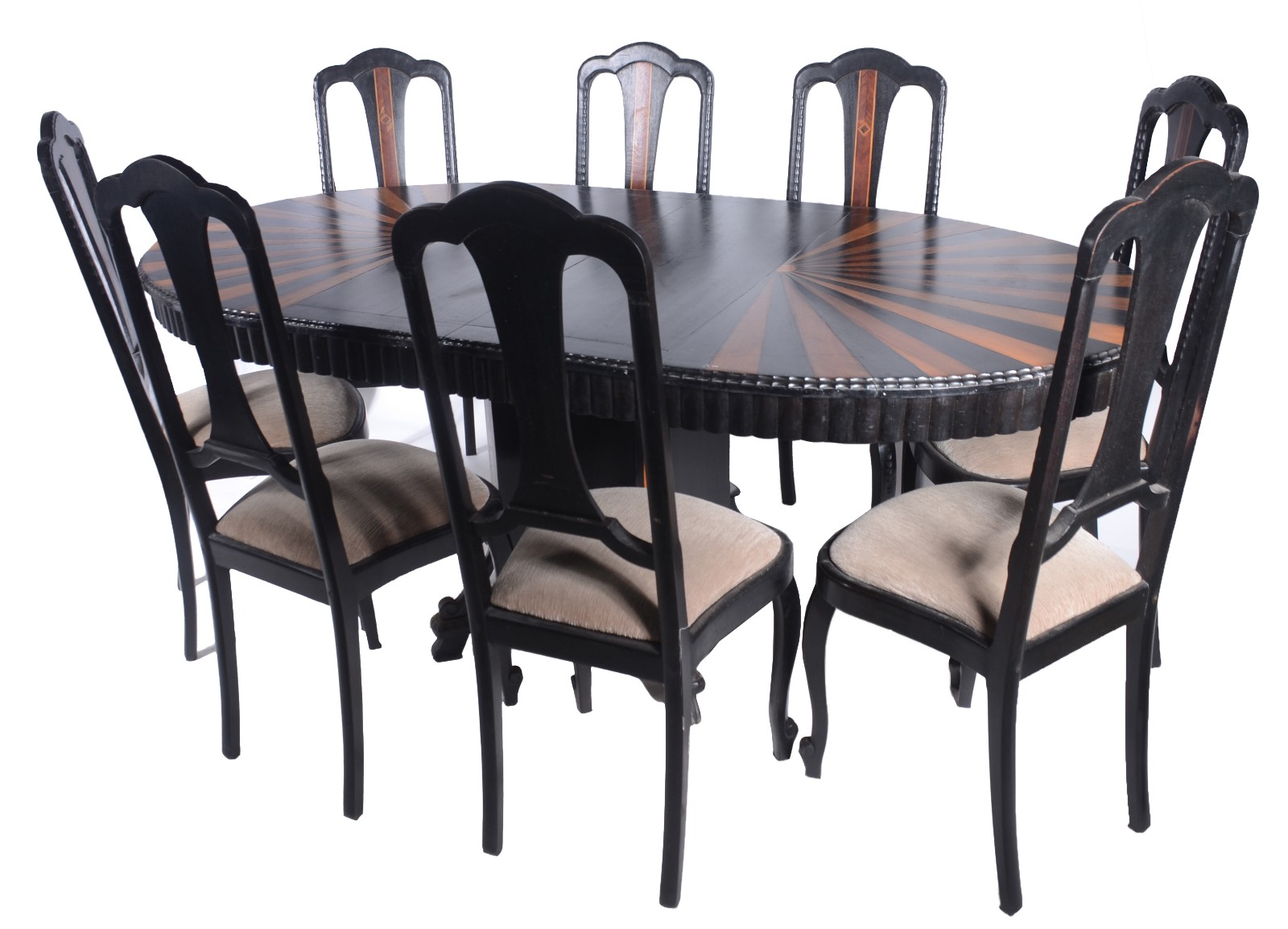 Mesa de jantar de madeira nobre, tampo oval com trabalho em... - foto 1 de 9