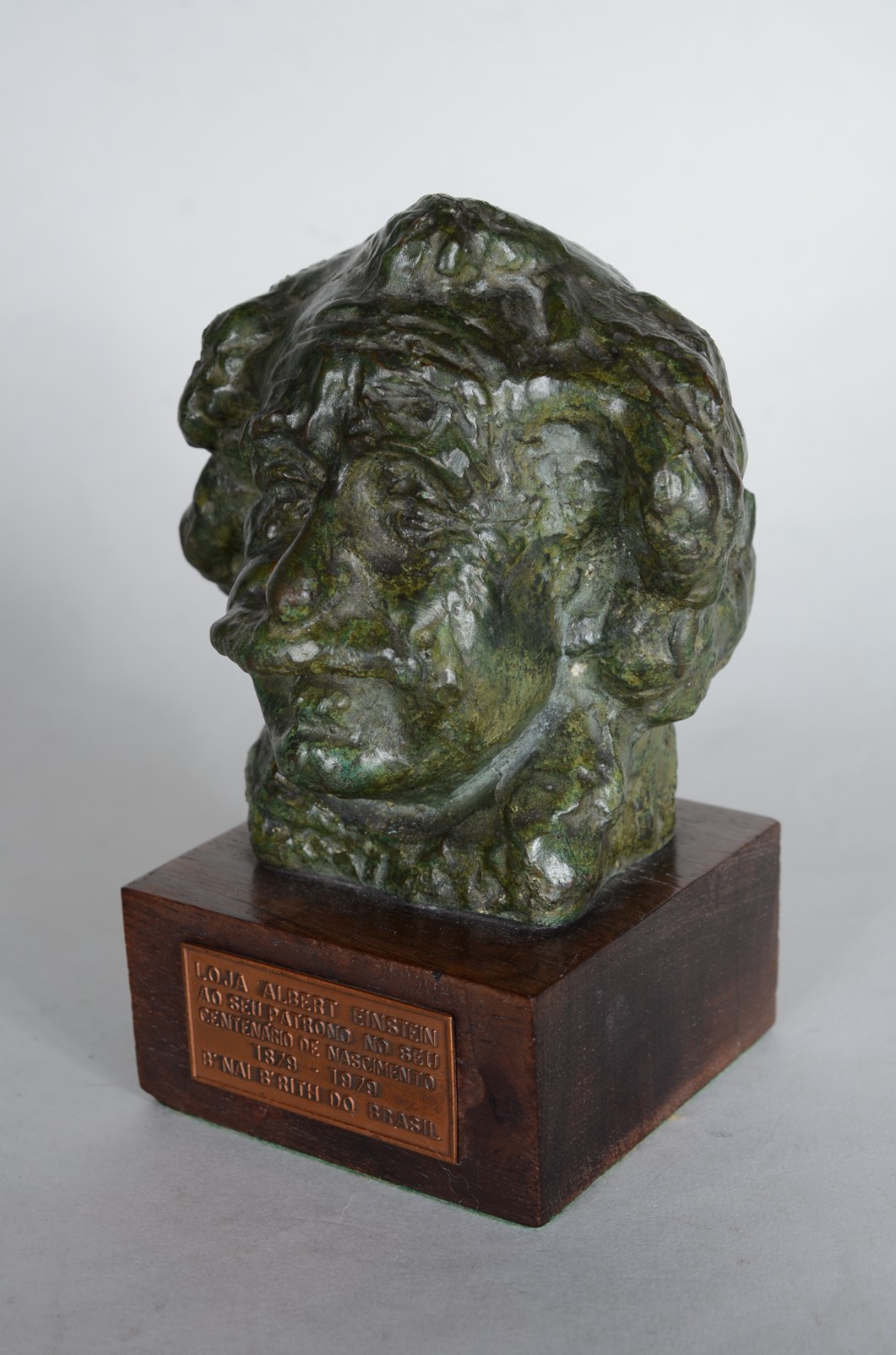 Busto de bronze representando Albert Einstein, base de madeira. - foto 2 de 6