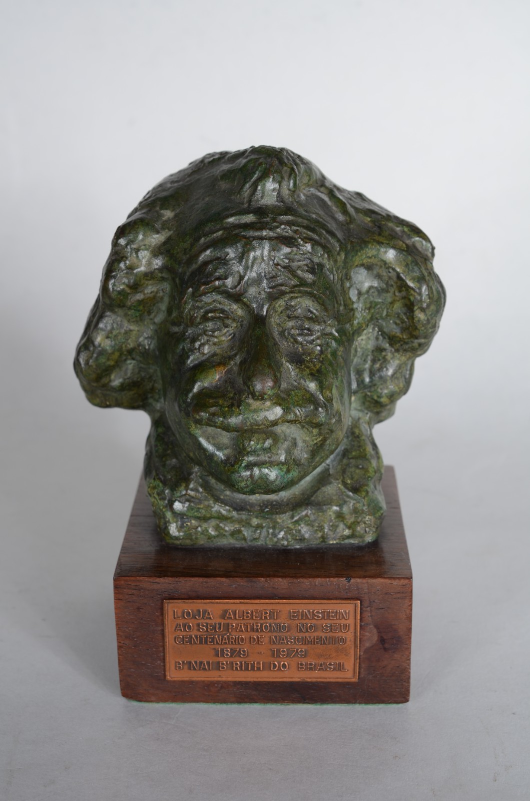Busto de bronze representando Albert Einstein, base de madeira. - foto 1 de 6
