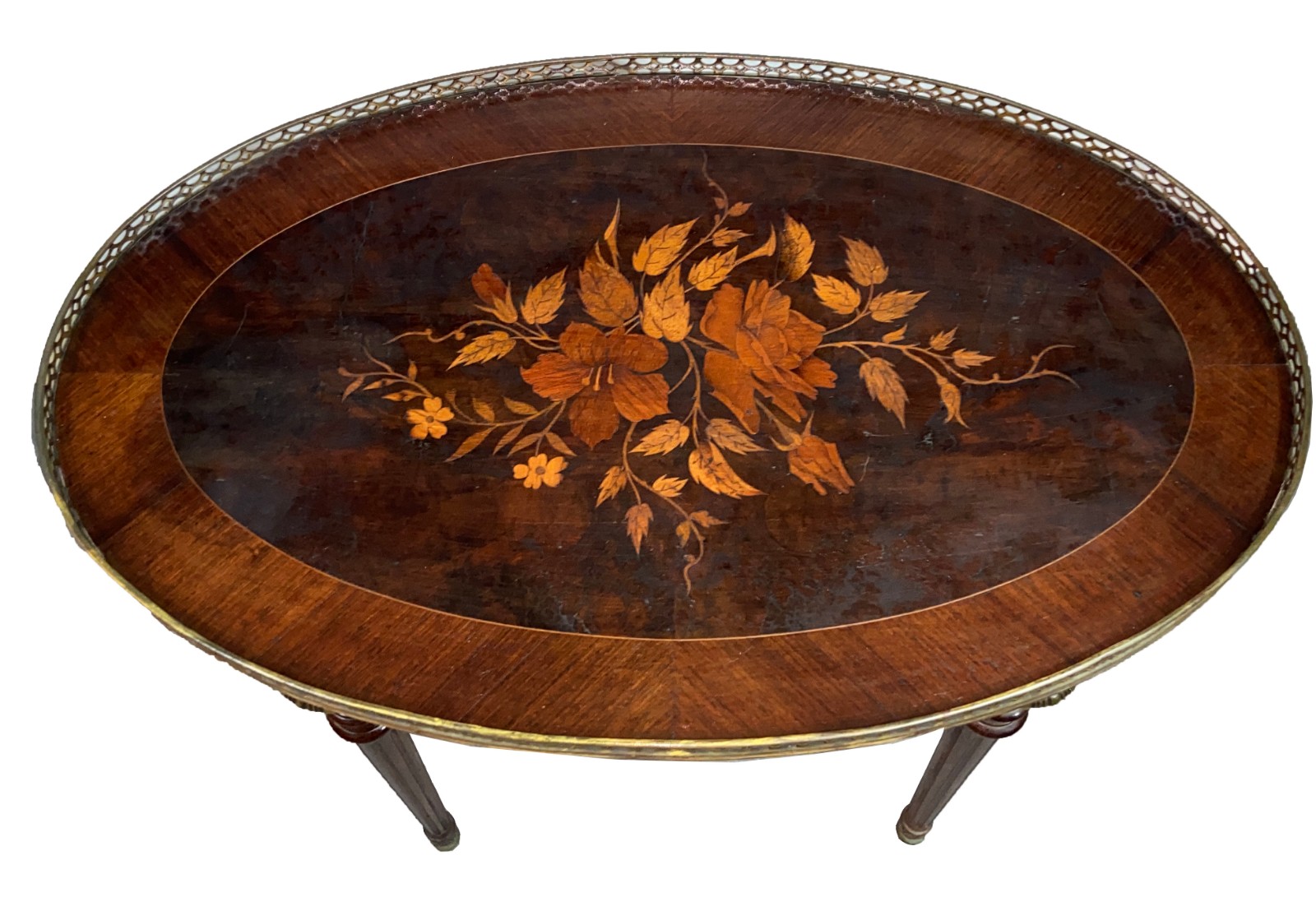 Mesa de madeira nobre, estilo francês, feitio oval com tampo... - foto 3 de 8