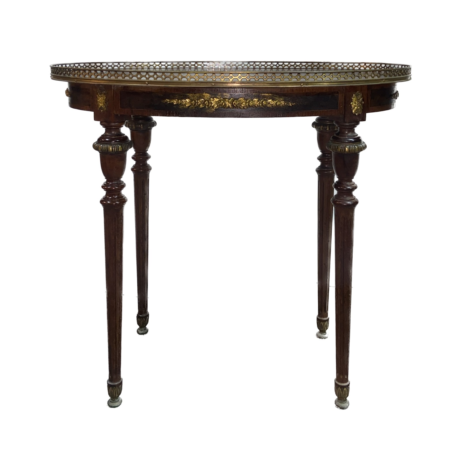 Mesa de madeira nobre, estilo francês, feitio oval com tampo... - foto 4 de 8