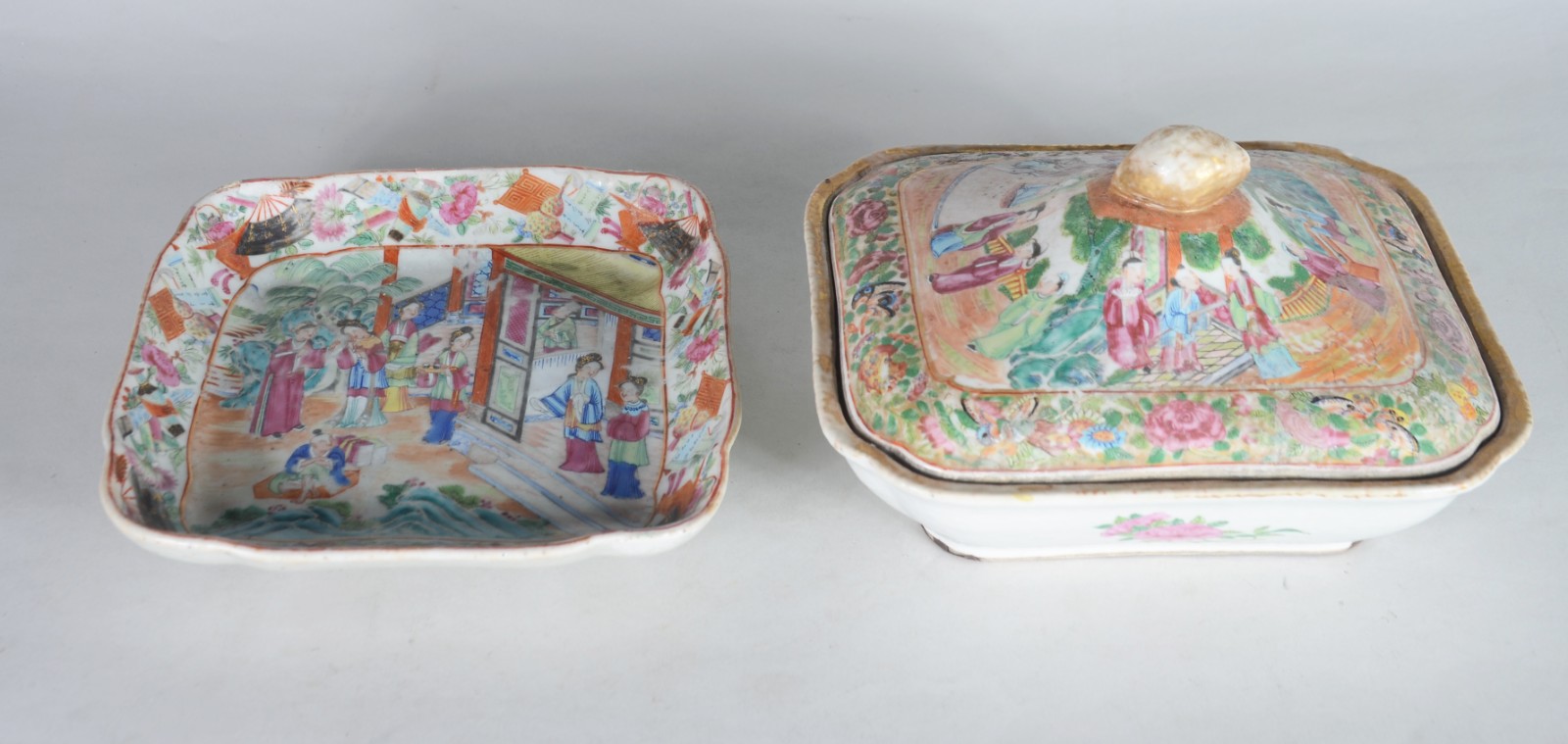 Duas peças de antiga porcelana chinesa, decorados com figuras de... - foto 1 de 10