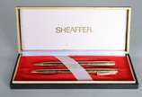 SHEAFFERS,  - Conjunto de caneta esferográfica e lapiseira, americanas, 12 kilates. No estojo.
