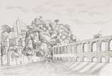 Manuel Kantor (1911-1984), Arcos da Lapa e bond... - Desenho - datado 1977.