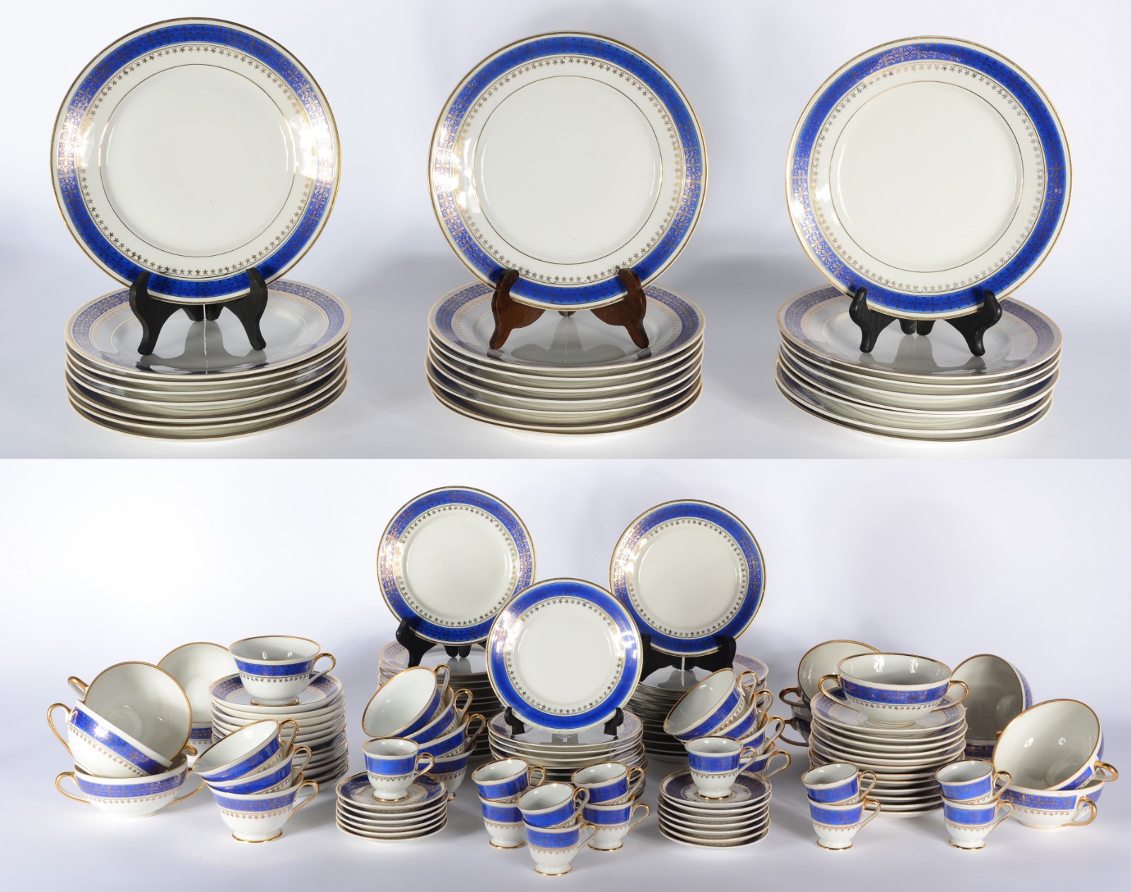 Aparelho de jantar, chá e café de porcelana Mauá, fundo branco, tarja... - foto 1 de 7