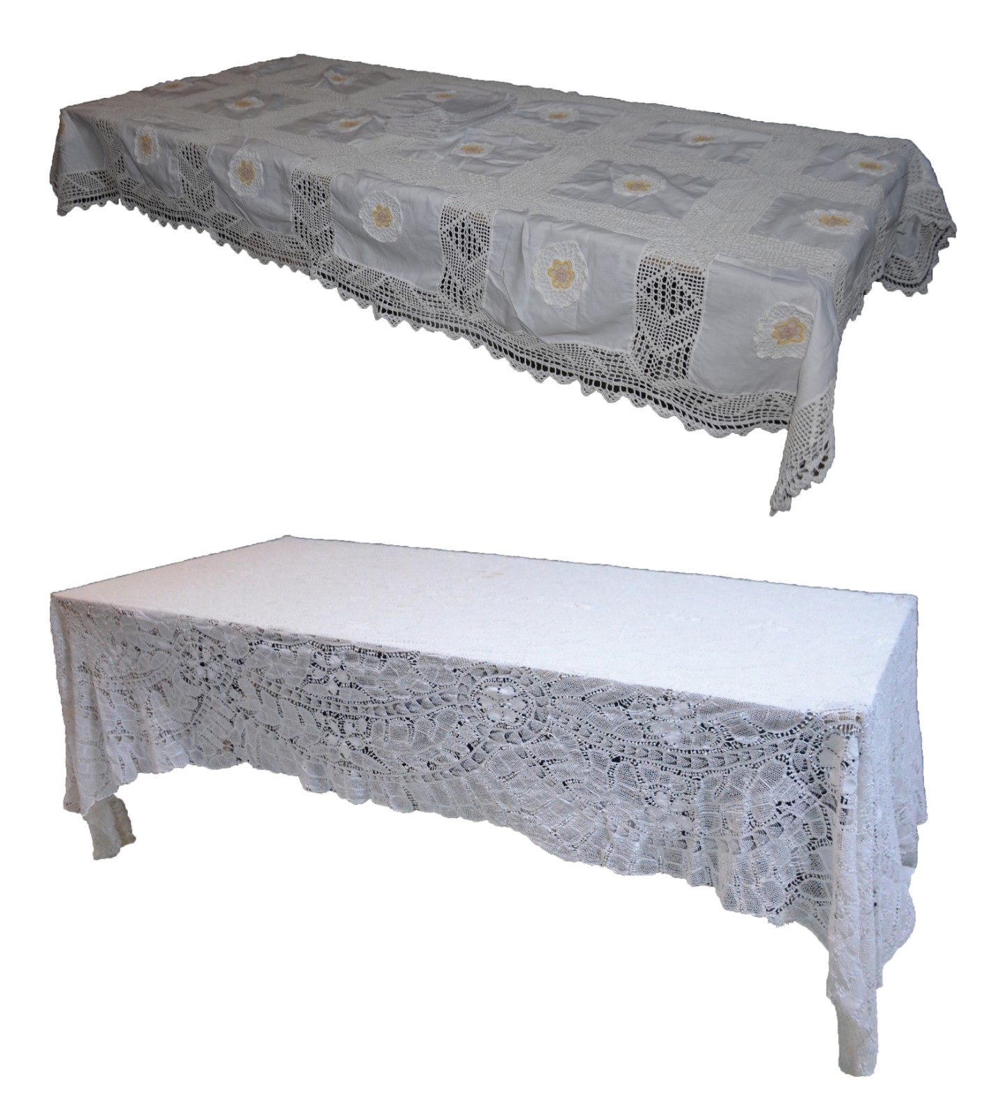 Duas toalhas de mesa de diferentes modelos e tamanhos, uma delas com... - foto 1 de 11