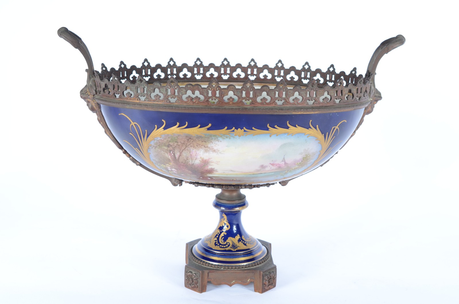 Elegante fruteira de porcelana francesa azul cobalto com cena... - foto 3 de 11