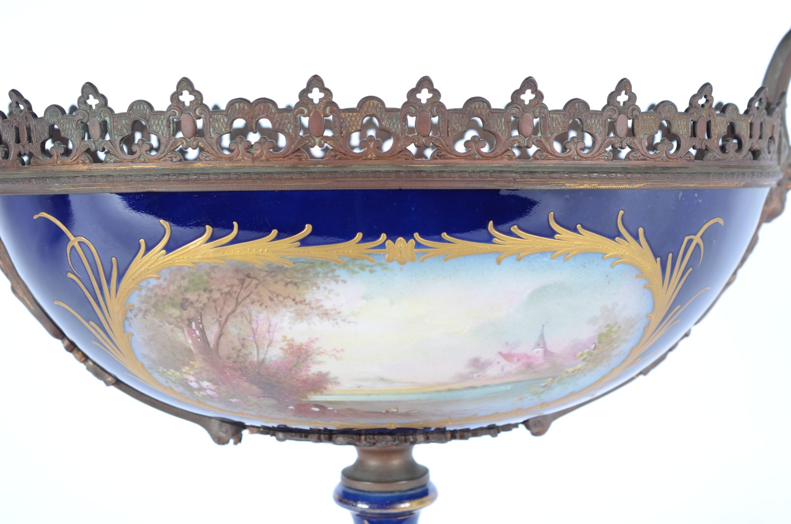 Elegante fruteira de porcelana francesa azul cobalto com cena... - foto 4 de 11