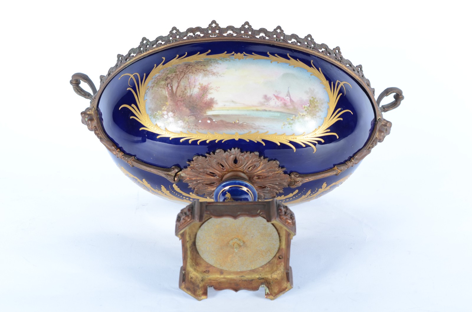 Elegante fruteira de porcelana francesa azul cobalto com cena... - foto 11 de 11